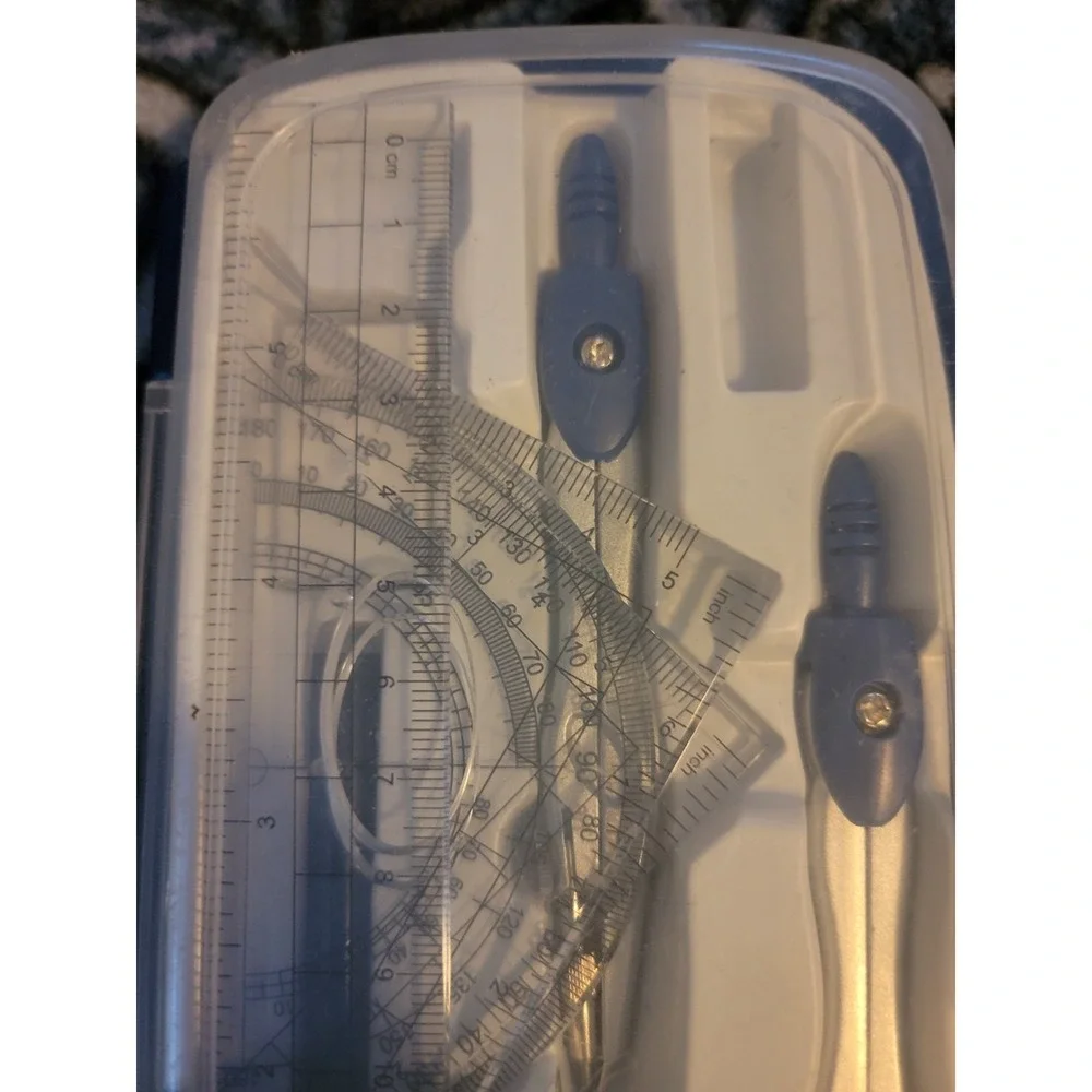 Wexford 10-Piece Math Geometry Set Compass Ruler Protractor Case - Picture 2 of 5